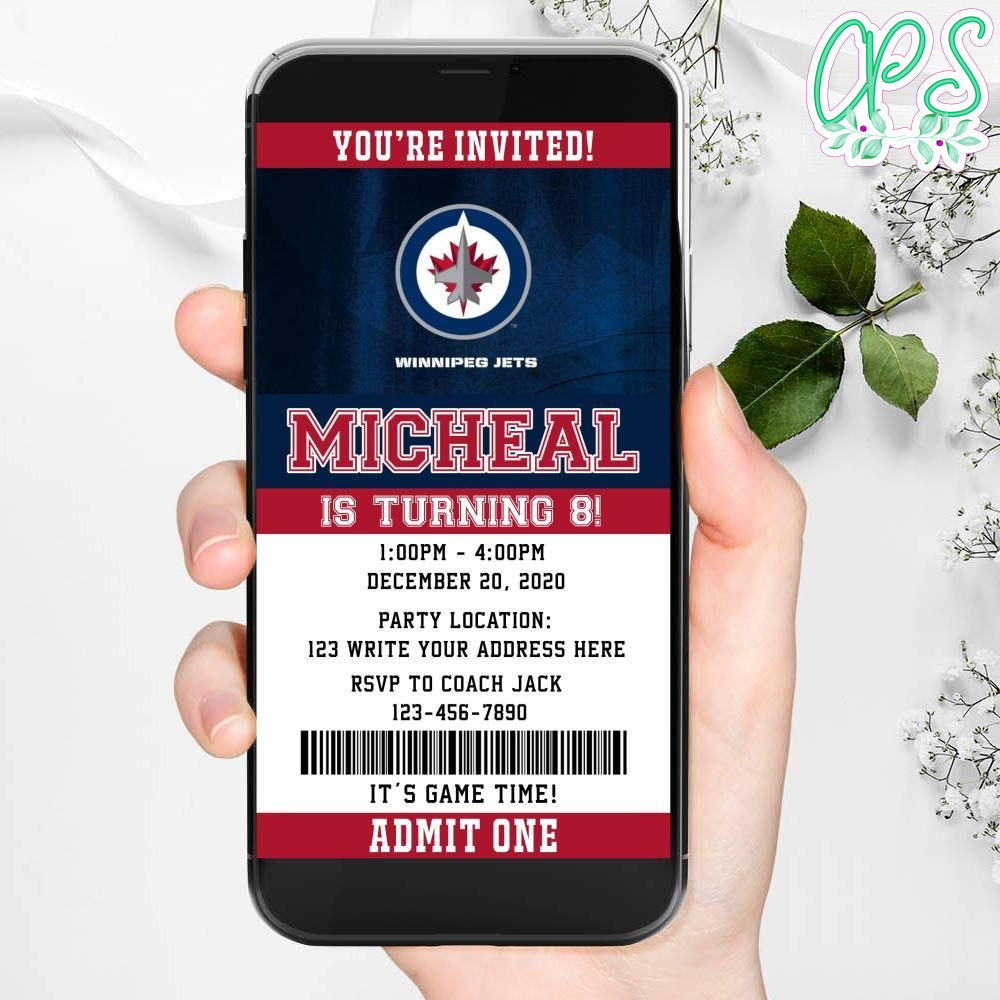 Electronic Winnipeg Jets Ticket Electronic Invite Birthday Invitations Instant Download