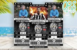 Editable Cristiano Ronaldo Juventus Birthday Ticket Invitation Instant Download