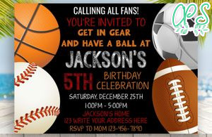 Editable Sports, Basketball, Baseball, Football, Soccer Invitations Instant Download