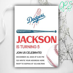 Printable Los Angeles Dodgers Birthday Invitations Instant Download