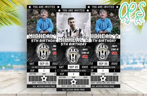 Editable Cristiano Ronaldo Juventus Party Ticket Invite Instant Download