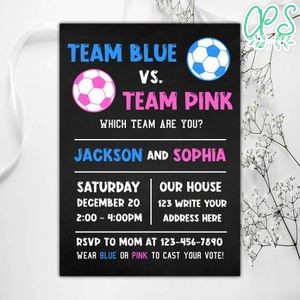 Soccer Team Pink Or Team Blue Invitation Instant Download