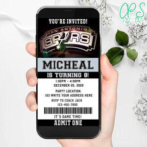 Electronic San Antonio Spurs Birthday Invitation Instant Download