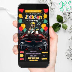 Mobile Aaron Rodgers Green Bay Packers Drive By Birthday Parade Electronic Invite Invitation Template Instant Download