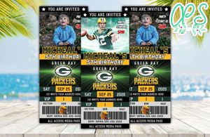 Editable Green Bay Packers Birthday Ticket Invites Instant Download