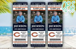Printable Chicago Bears Birthday Ticket With Photo Invitation Instant Download