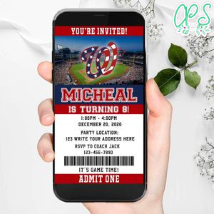 Electronic Washington Nationals Birthday Invitation Instant Download