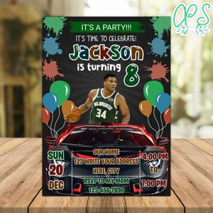 Giannis Antetokounmpo Milwaukee Bucks Drive By Birthday Parade Invitation Printable Instant Download