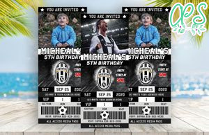 Cristiano Ronaldo Juventus Ticket Birthday Editable Template Instant Download