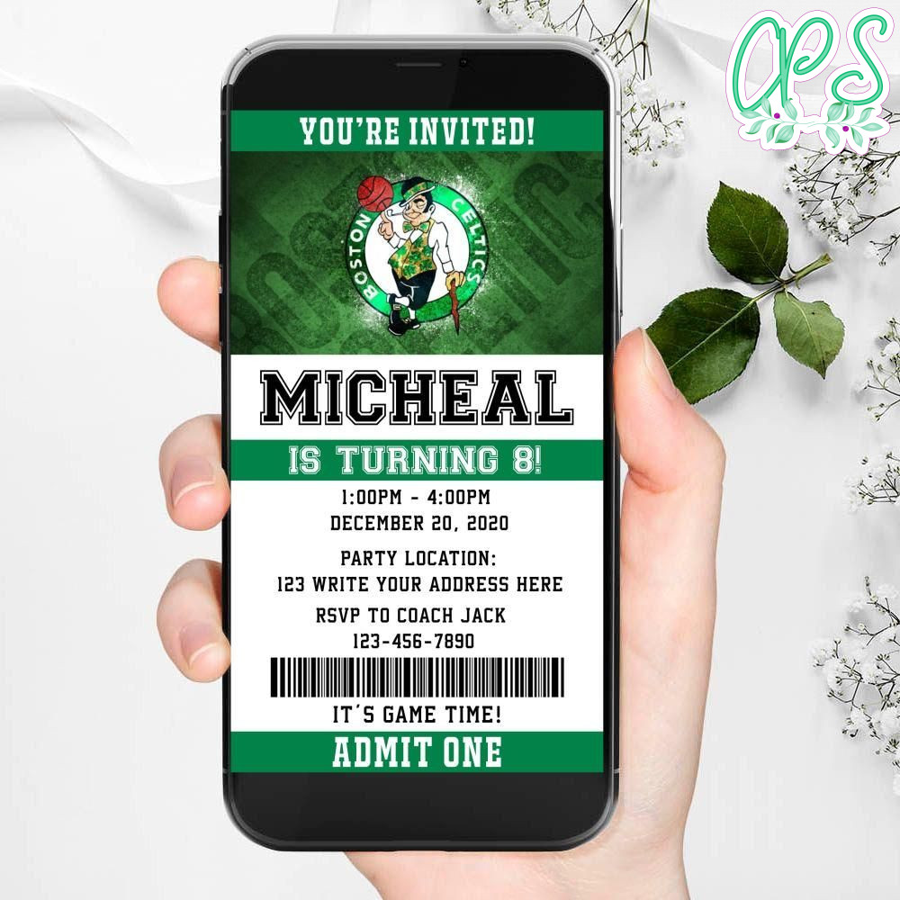 Electronic Boston Celtics Ticket Electronic Invite Birthday Invitations DIY