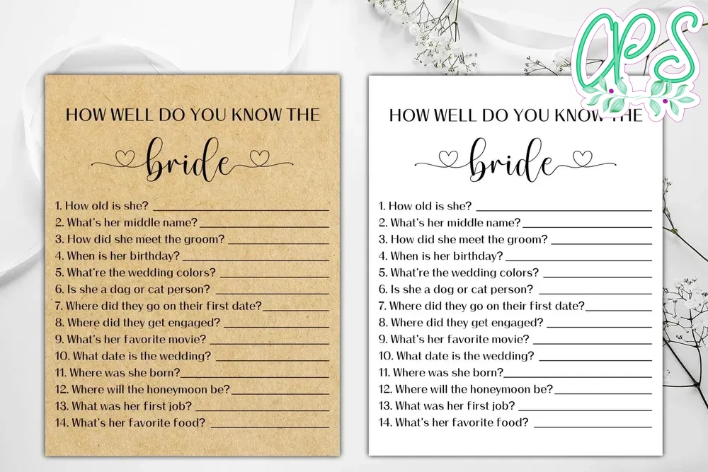Printable How Well Do You Know the Bride Bridal Shower Game DIY ...
