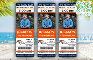 Printable Denver Broncos Birthday Ticket With Photo Invitation Instant Download