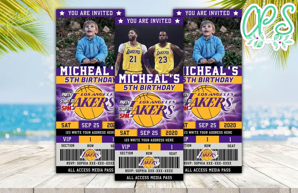 Editable Los Angeles Lakers Birthday Ticket Invitations DIY