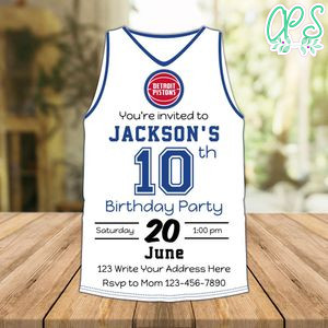 Detroit Pistons Jersey Birthday Invitation Instant Download