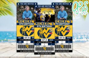 West Virginia Mountaineers Birthday Ticket Party Invitations Instant Download