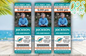 Printable Miami Dolphins Birthday Ticket With Photo Invitation Instant Download