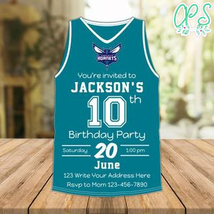 Charlotte Hornets Jersey Birthday Invitation Instant Download