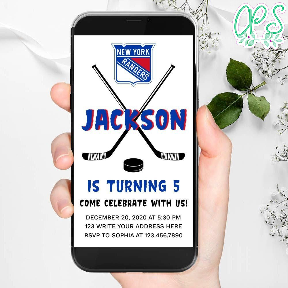 Electronic New York Rangers Electronic Invite Birthday Flyer Template Instant Download