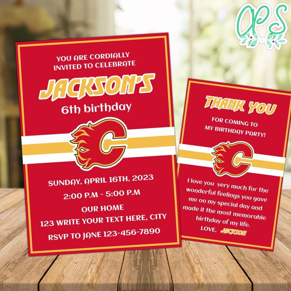Calgary Flames Party Invitations Instant Download CustomPartyShirts