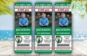 Printable Boston Celtics Birthday Ticket With Photo Invitation Instant Download