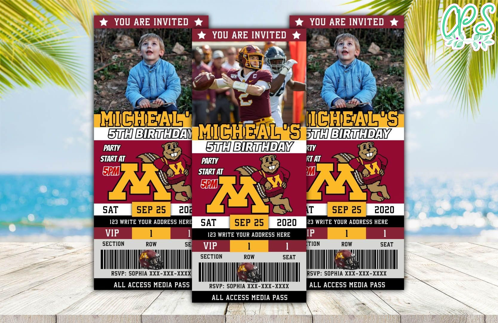 Minnesota Golden Gophers Ticket Birthday Editable Templates Instant