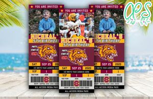 Editable Bethune-Cookman Wildcats Birthday Ticket Invitations Instant Download