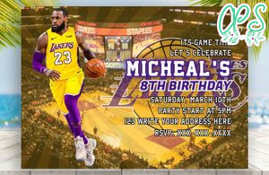 Editable Los Angeles Lakers Digital Party Invitation Invite Instant Download