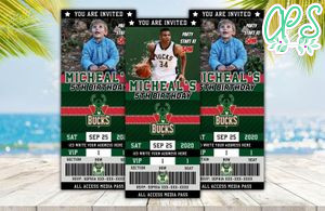 Editable Milwaukee Bucks Basketball Birthday Ticket Invites Instant Download