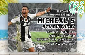 Editable Cristiano Ronaldo Juventus Birthday Invitation Instant Download