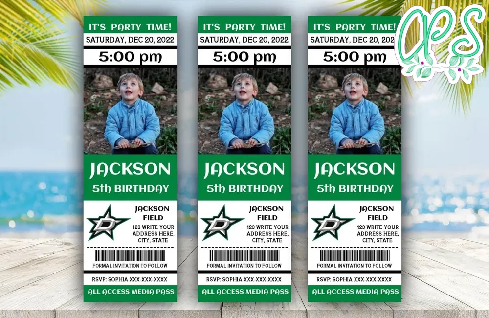 Dallas Stars Birthday Ticket With Photo Invitation DIY CustomPartyShirts Studio