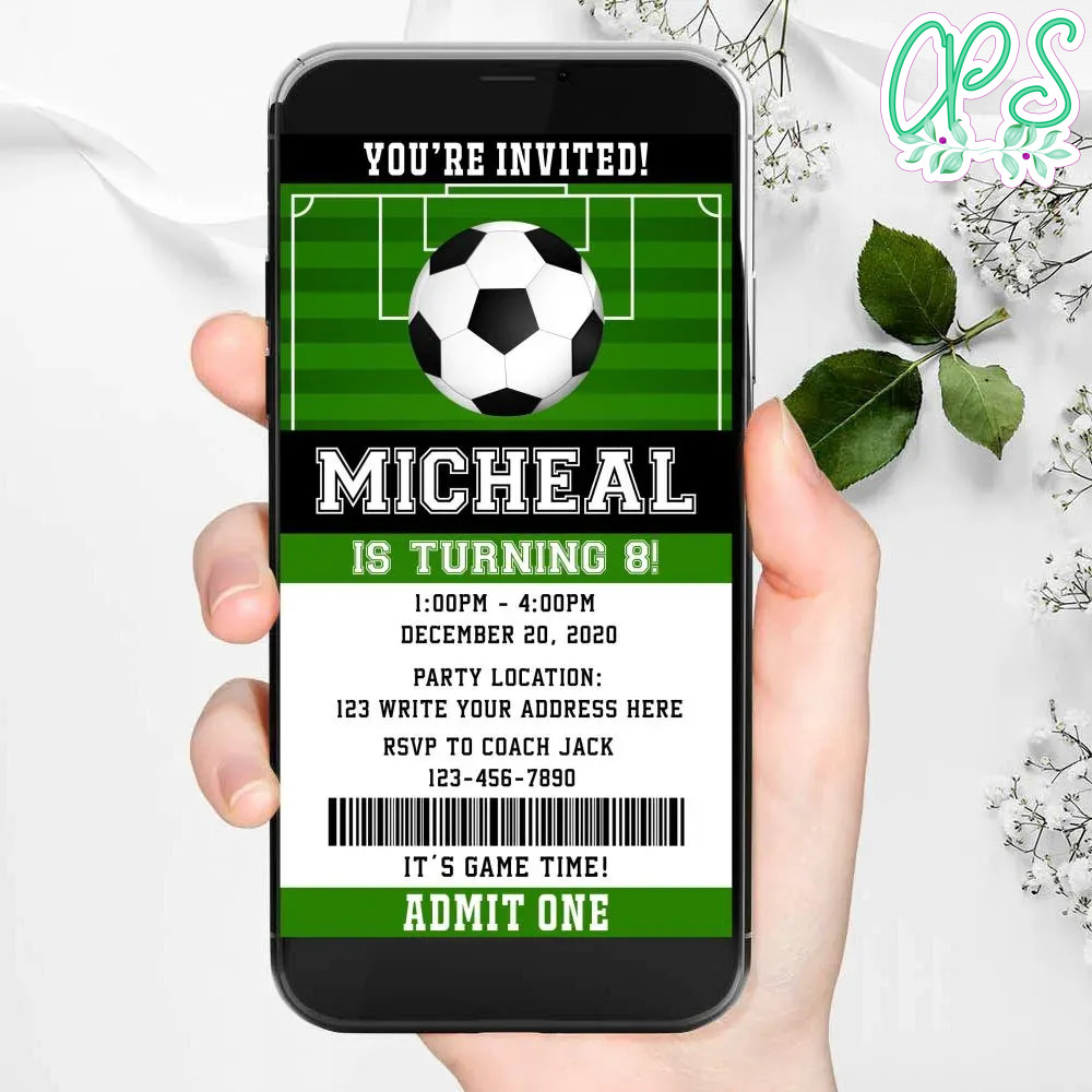 Electronic Soccer Ticket Electronic Invite Birthday Flyer Instant Download
