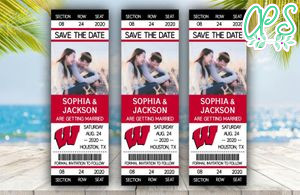 Wisconsin Badgers Save The Date Wedding Engagement Announcement Ticket Invitation Instant Download