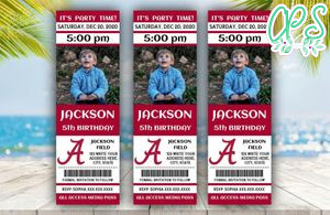 Printable Alabama Crimson Tide Birthday Ticket With Photo Invitation Instant Download