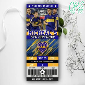 Printable Boca Juniors Birthday Ticket Invites Instant Download