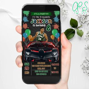 Mobile Giannis Antetokounmpo Milwaukee Bucks Drive By Birthday Parade Electronic Invite Invitation Template Instant Download