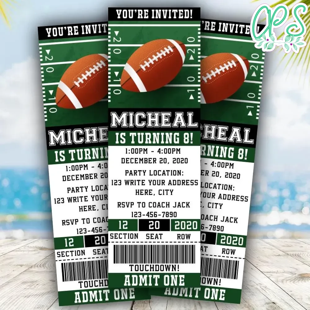 Football Ticket Birthday Editable Templates Instant Download