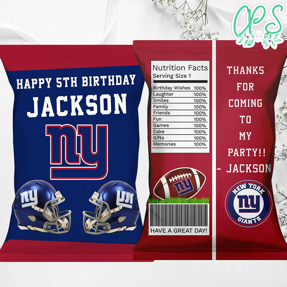 Printable New York Giants Birthday Chip Bags Instant Download