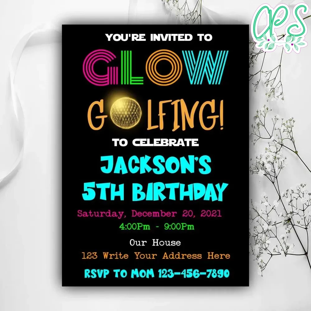 Printable Glow Golfing Birthday Invitation Instant Download Printable Glow Golfing Birthday Invitation Instant Download