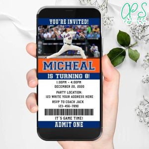Electronic New York Mets Electronic Invite Birthday Invitations Instant Download