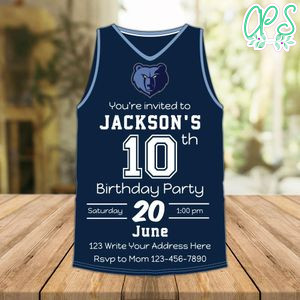 Memphis Grizzlies Jersey Birthday Invitation Instant Download