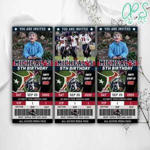 Printable Houston Texans Birthday Ticket Invitations Instant Download