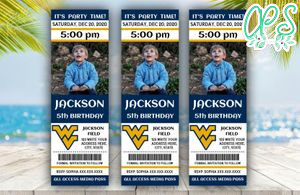 Printable West Virginia Mountaineers Birthday Ticket With Photo Invitation Instant Download