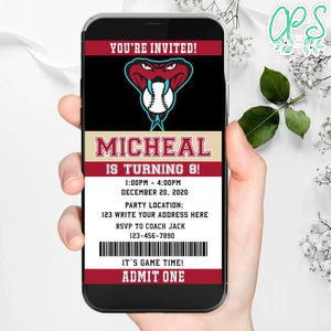Electronic Arizona Diamondbacks Birthday Invitation Instant Download