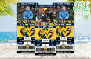 Editable West Virginia Mountaineers Birthday Ticket Party Invitation Instant Download