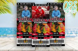 Editable Chicago Blackhawks Birthday Ticket Party Invitations Instant Download