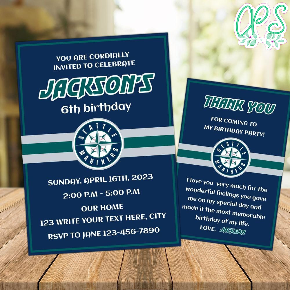 Seattle Mariners Party Invitations Instant Download CustomPartyShirts
