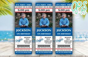 Printable Los Angeles Dodgers Birthday Ticket With Photo Invitation Instant Download