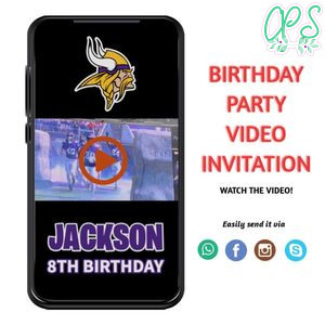Minnesota Vikings Birthday MP4 Video Invitation Digital Template Customizable Instant Download