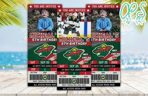 Editable Minnesota Wild Birthday Ticket Invitations Instant Download