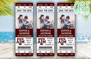 Texas A&M Aggies Save The Date Wedding Engagement Announcement Ticket Invitation Instant Download